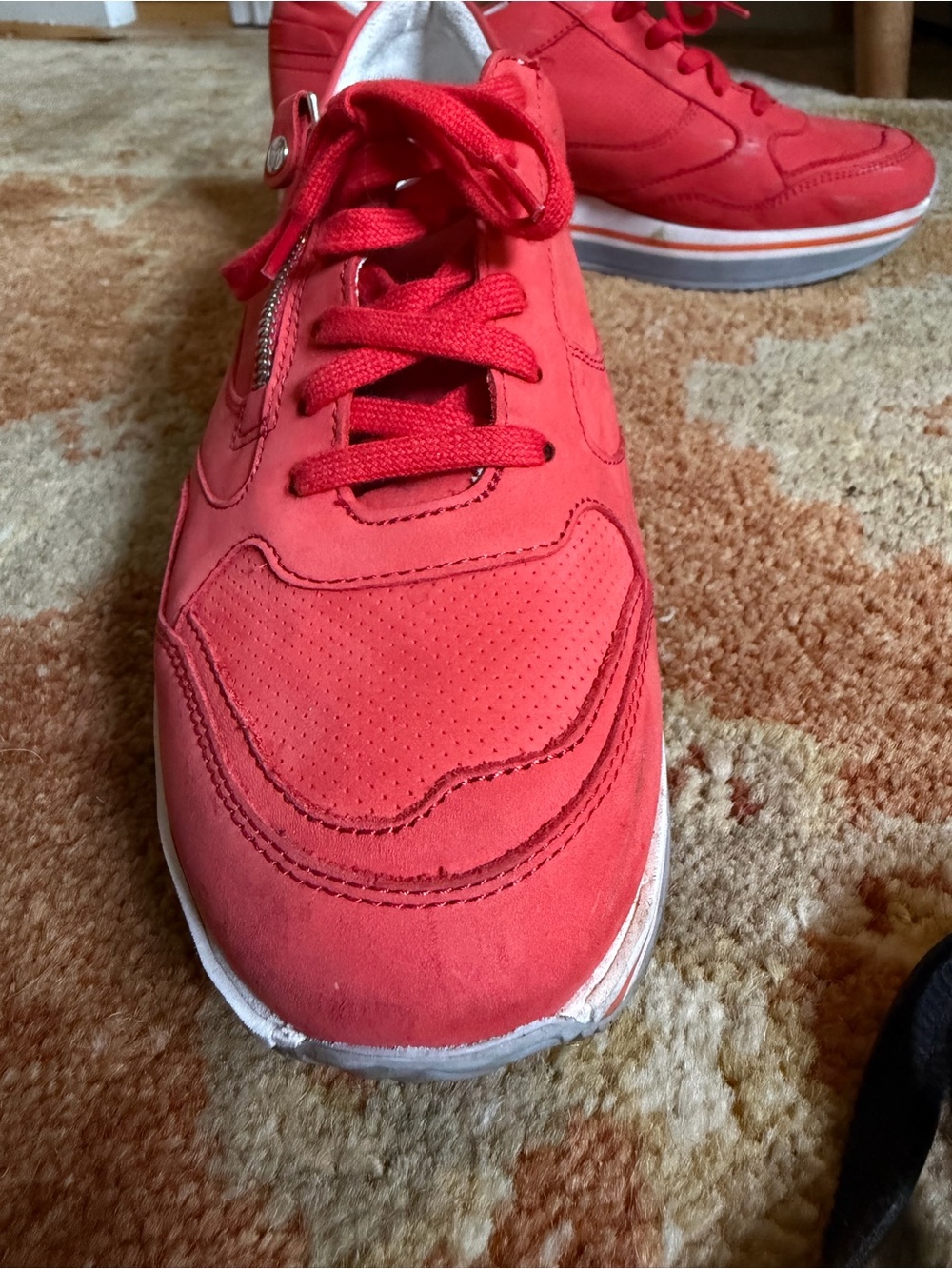 Mephisto OLIMPIA- Cranberry Red Suede Platform Sneaker with Side Zipper - Picture 11 of 16